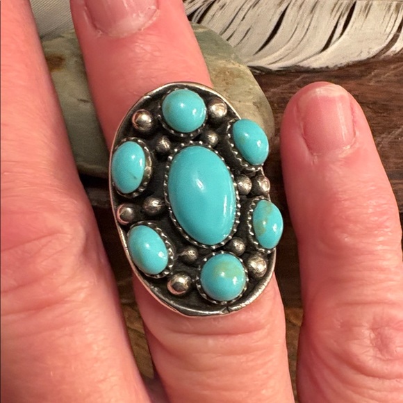 Native Southwest Sterling & Turquoise Saddleback Ring - Picture 9 of 13